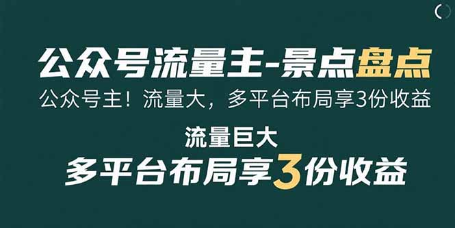 公众号流量主-景点盘点 流量巨大 多平台布局享3份收益-HEIXXXMI