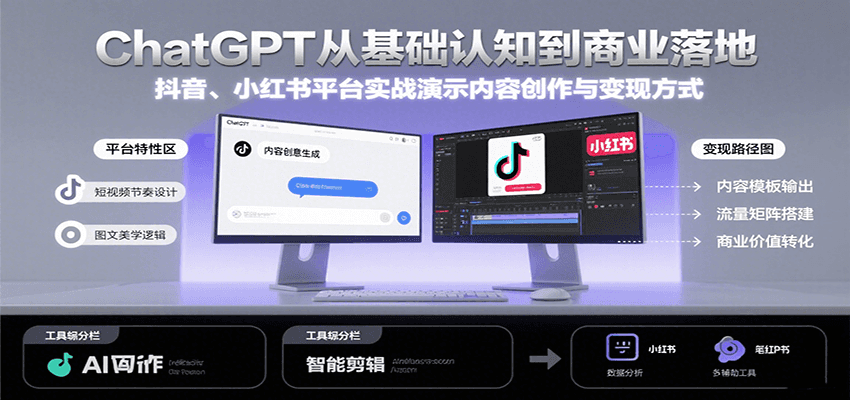ChatGPT从基础认知到商业落地，实战演示抖音、小红书等平台的内容创作与变现-HEIXXXMI