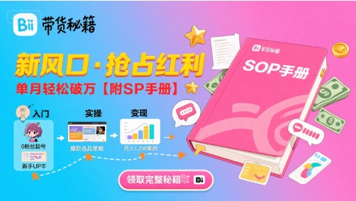 B站哔哩哔哩带货秘籍，新风口，抢占红利，单月轻松破万【附SOP手册】-HEIXXXMI