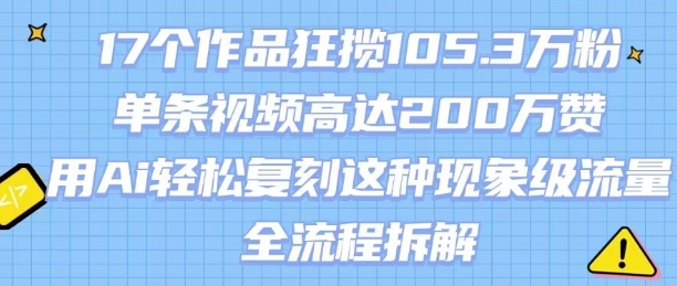 17个作品狂揽105.3W粉，单条视频高达200W赞，用Ai轻松复刻这种现象级流量!(全流程拆解)-HEIXXXMI