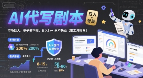 AI代写剧本，市场巨大，单子做不完，日入1k+ 永不失业【附工具指令】-HEIXXXMI