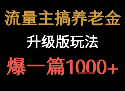 流量主之养老金升级版玩法  爆一篇收益1k+-HEIXXXMI