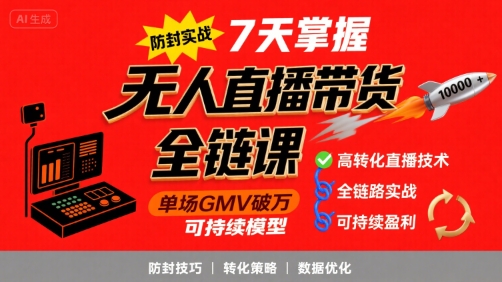 无人直播带货全链防封实战课，7天掌握高转化直播技术，实现单场GMV破万可持续模型-HEIXXXMI