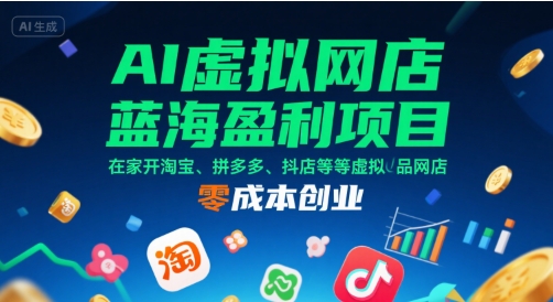 AI虚拟网店蓝海盈利项目，在家开淘宝、拼多多、抖店等虚拟品网店，零成本创业-HEIXXXMI