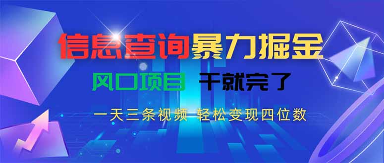 信息查询暴力掘金，一天三条视频 轻松变现四位数，风口项目干就完了-HEIXXXMI