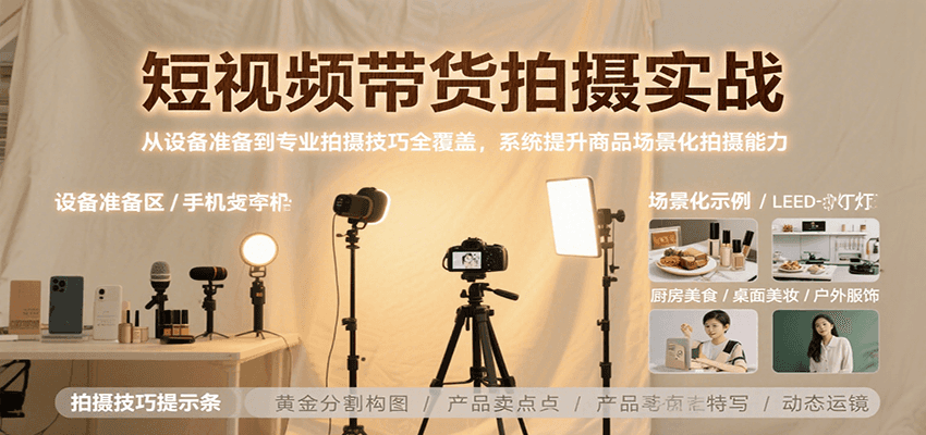 短视频带货拍摄实战，从设备准备到专业拍摄技巧全覆盖，系统提升商品场景化拍摄能力-HEIXXXMI