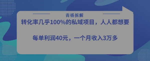 转化率最高的私域项目，每单利润40-50米，月入过1w-HEIXXXMI