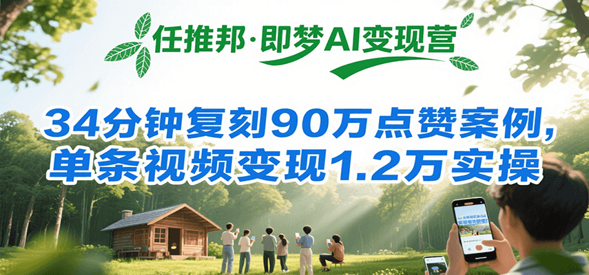 任推邦·即梦AI变现营，34分钟复刻90万点赞案例，单条视频变现1.2万实操-HEIXXXMI