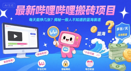 最新哔哩哔哩上B站搬砖项目，每天能挣几张？揭秘一般人不知道的蓝海赛道-HEIXXXMI
