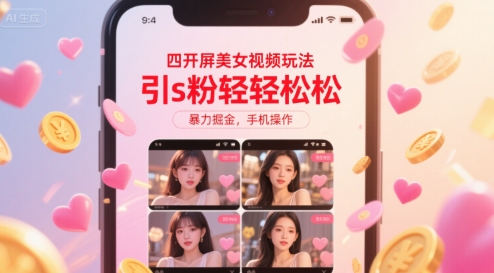 四开屏美女视频玩法，引s粉轻轻松松，暴力掘金，手机操作【揭秘】-HEIXXXMI
