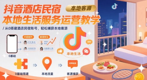 抖音酒店民宿本地生活服务运营教学，从0搭建酒店民宿账号，轻松捕获本地客源-HEIXXXMI