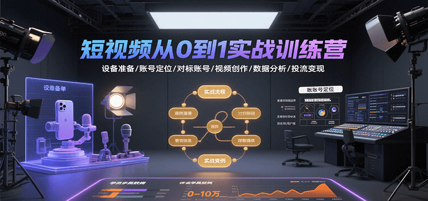 短视频从0到1实战训练营：设备准备/账号定位/对标账号/视频创作/数据分析/投流变现-HEIXXXMI
