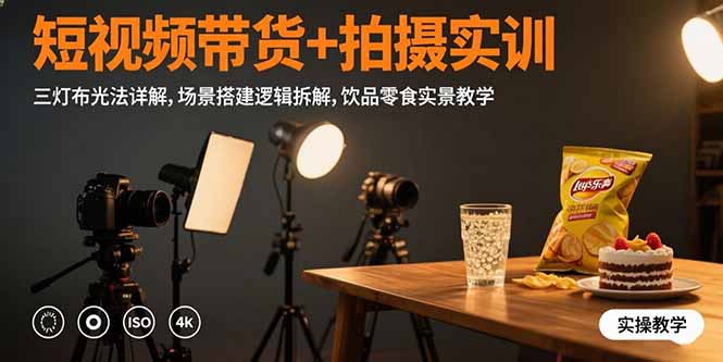 短视频带货+拍摄实训：三灯布光法详解,场景搭建逻辑拆解,饮品零食实景教学-HEIXXXMI