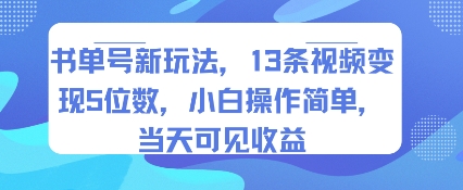 书单号新玩法，13条视频变现5位数，小白操作简单，当天可见收益-HEIXXXMI