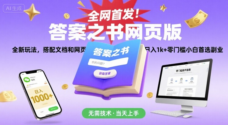 全网首发！答案之书网页版，全新玩法，搭配文档和网页，日入1k+零门槛小白首选副业【揭秘】-HEIXXXMI