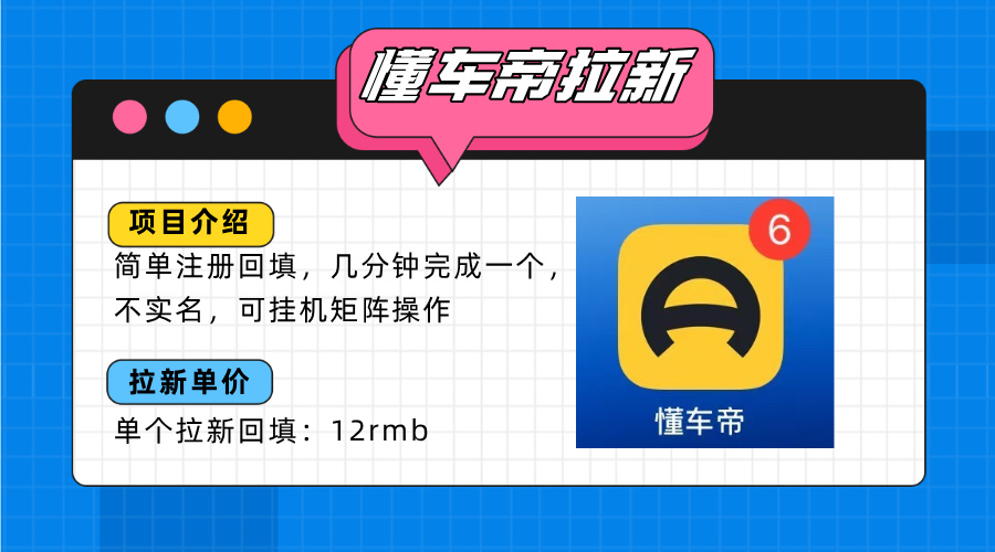 懂车帝邪修拉新玩法，简单注册回填，不sm，单个拉新12rmb，轻松日入200+-HEIXXXMI