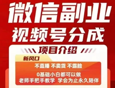 微信副业视频号分成，不直播 不卖货 不露脸，三五分钟即可完成一条作，每日收益几十、几张不等-HEIXXXMI
