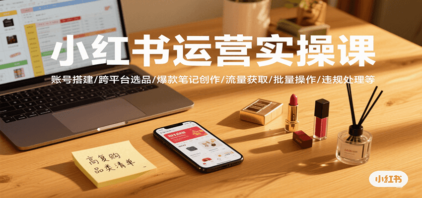小红书运营实操课，账号搭建/跨平台选品/爆款笔记创作/流量获取/批量操作/违规处理等-HEIXXXMI