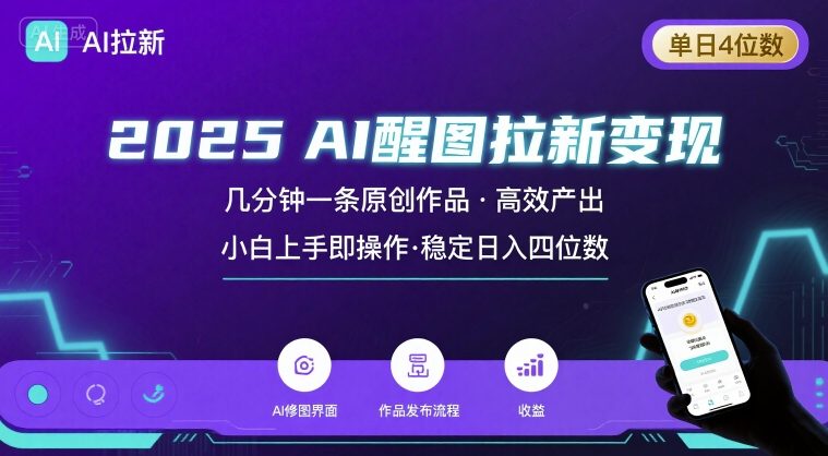 2025最强AI醒图拉新，几分钟一条原创作品，单日收入4位数，小白也能上手操作-HEIXXXMI