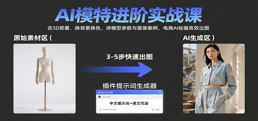 AI模特进阶实战课：含SD部署、换背景换色，讲模型参数与服装案例，电商AI绘画高效出图-HEIXXXMI