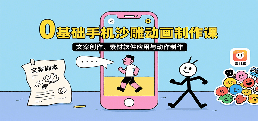 0基础手机沙雕动画制作课，文案创作、素材软件应用与动作制作-HEIXXXMI