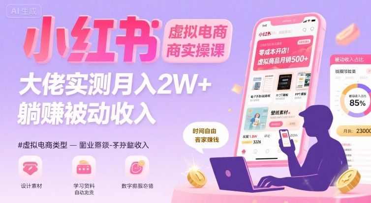 小红书虚拟电商，大佬实测月入2W+，实现被动收入-HEIXXXMI