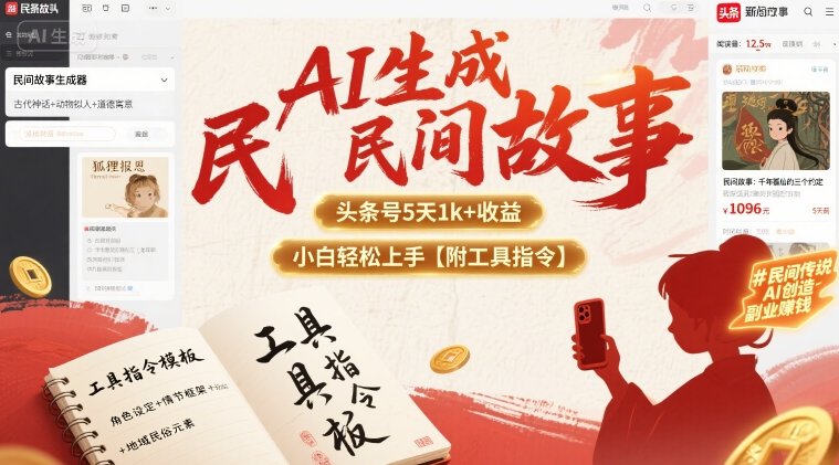 AI生成民间故事，头条号5天1k+，小白轻松上手【附工具指令】-HEIXXXMI