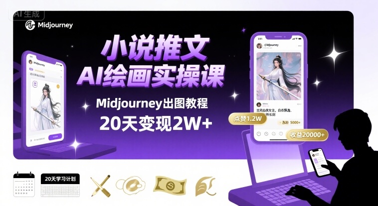 小说推文干货分享之AI绘画MJ出图实操课，用Midjourney做小说推文，20天挣2w-HEIXXXMI