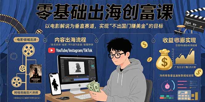 零基础出海创富课：以电影解说为垂直赛道，实现不出国门赚美金的目标-HEIXXXMI