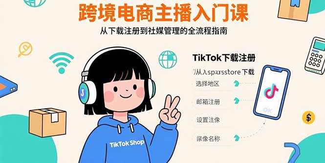 跨境电商主播入门课，TikTok下载注册，支付工具配置，社媒账号管理全流程-HEIXXXMI