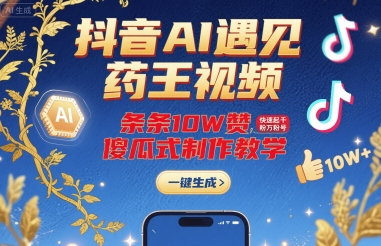 抖音AI遇见药王视频，条条10W赞，快速起千粉万粉号，傻瓜式制作教学-HEIXXXMI