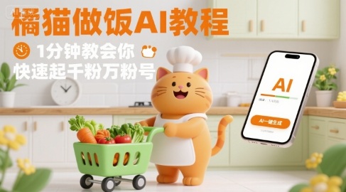 有趣的橘猫买菜做饭视频，用AI一键搞定，1分钟教会你，快速起千粉万粉号-HEIXXXMI