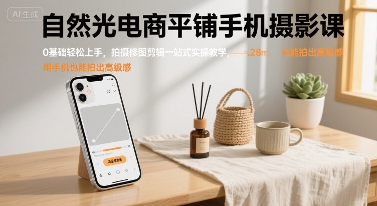 自然光电商平铺手机摄影课，0基础轻松上手，拍摄修图剪辑一站式实操教学，用手机也能拍出高级感-HEIXXXMI