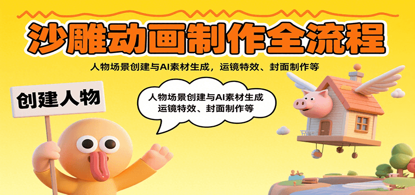 沙雕动画制作全流程：人物场景创建与AI素材生成，运镜特效、封面制作等-HEIXXXMI