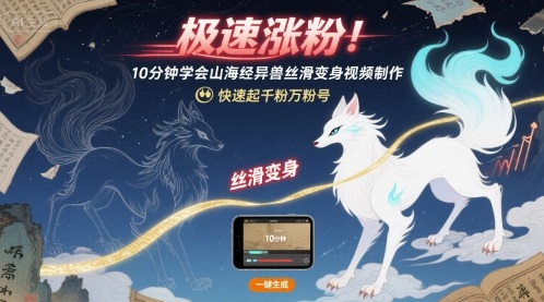 极速涨粉！10分钟学会山海经异兽丝滑变身视频制作，快速起千粉万粉号-HEIXXXMI