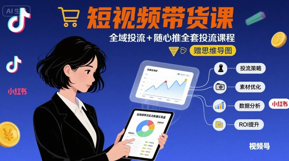 最新短视频带货课，全域投流+随心推全套投流课程+思维导图-HEIXXXMI