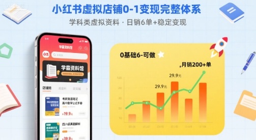 小红书虚拟店铺0-1变现完整体系：卖学科类虚拟资料，一天6张+，很稳定【已完结】-HEIXXXMI