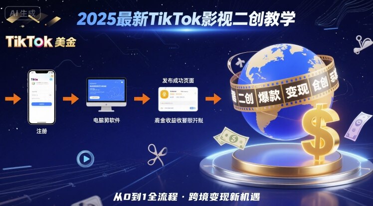 2025年最新TikTok影视二创教学，从注册到发布撸美金全流程，跨境变现新机遇-HEIXXXMI