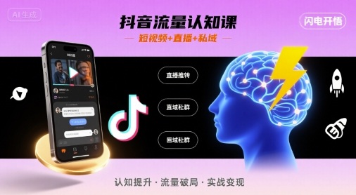 抖音流量认知课，短视频+直播+私域，认知提升，闪电开悟-HEIXXXMI