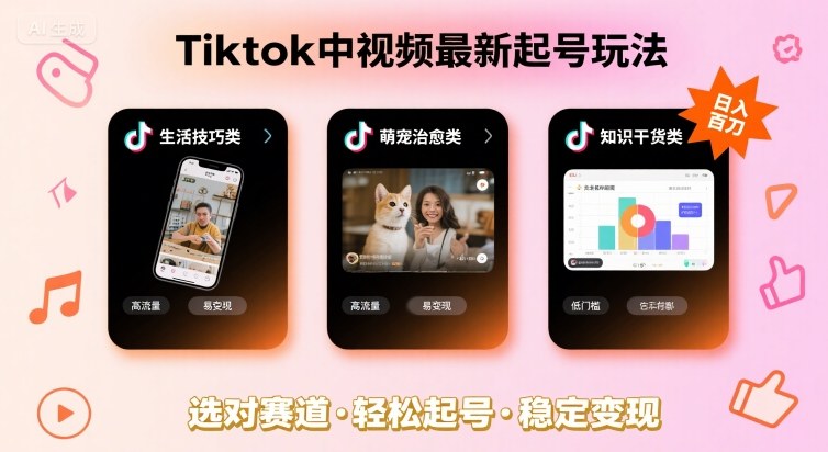 Tiktok中视频最新起号玩法，想要日入百刀，做好这几个赛道就可以了-HEIXXXMI