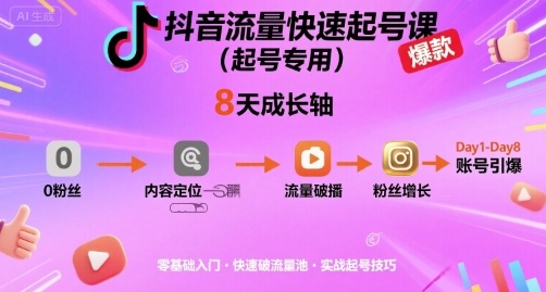 抖音流量快速起号课(起号专用)，8天带你做爆自己的账号-HEIXXXMI