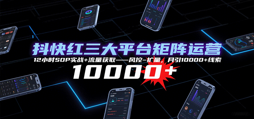 抖快红三大平台矩阵运营，12小时SOP实战+流量获取-风控-扩量，月引10000+线索-HEIXXXMI