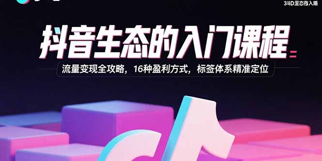抖音生态的入门课程：流量变现全攻略，16种盈利方式，标签体系精准定位-HEIXXXMI