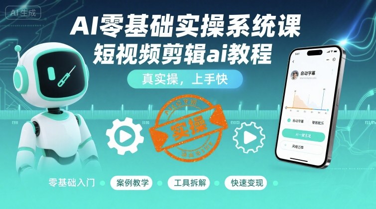 AI零基础实操系统课，短视频剪辑ai教程，真实操，上手快-HEIXXXMI