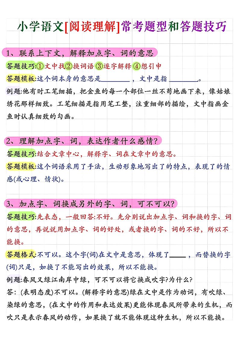 小学阅读理解常考题型答题技巧-小升初语文-HEIXXXMI