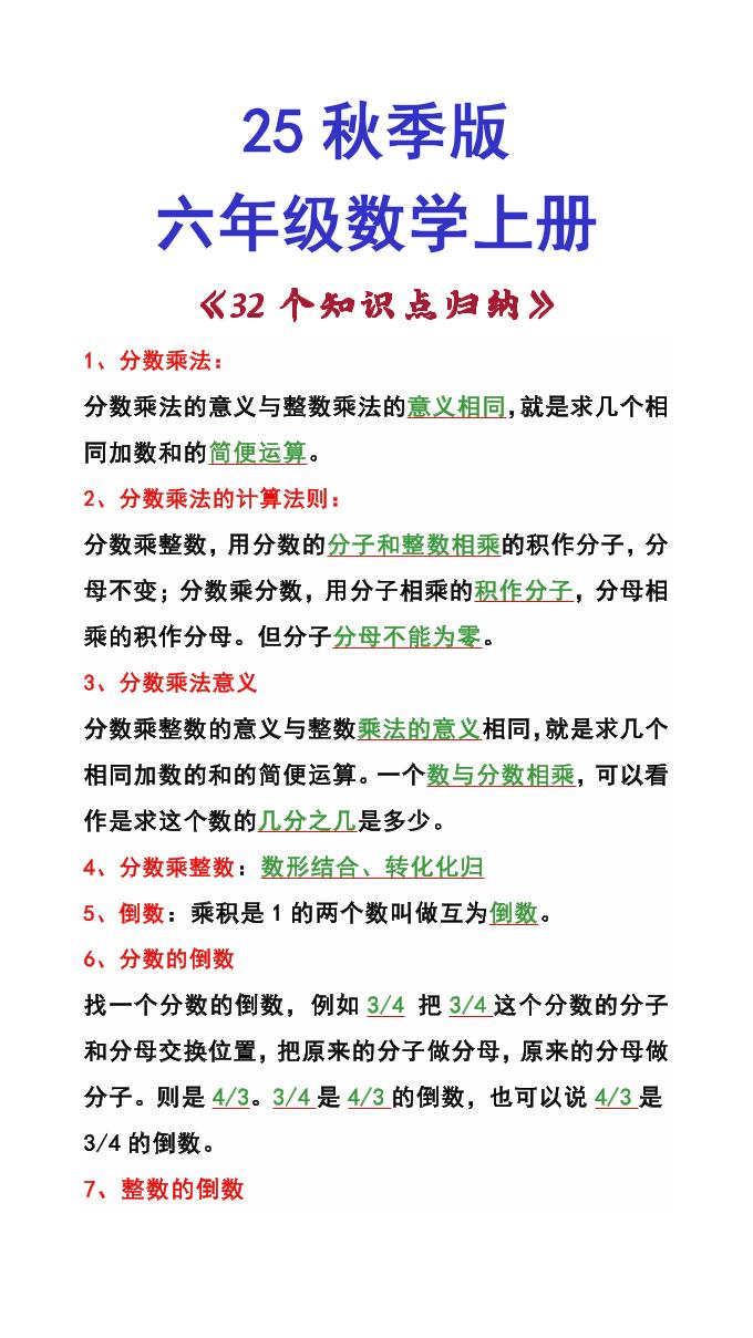 【2025秋新版】六年级数学上册《32个知识点归纳》-HEIXXXMI