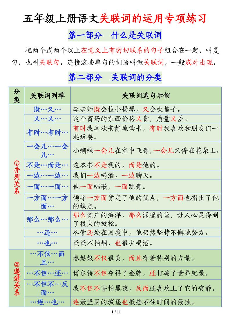 五上语文关联词语的运用专项练习（11页）-HEIXXXMI