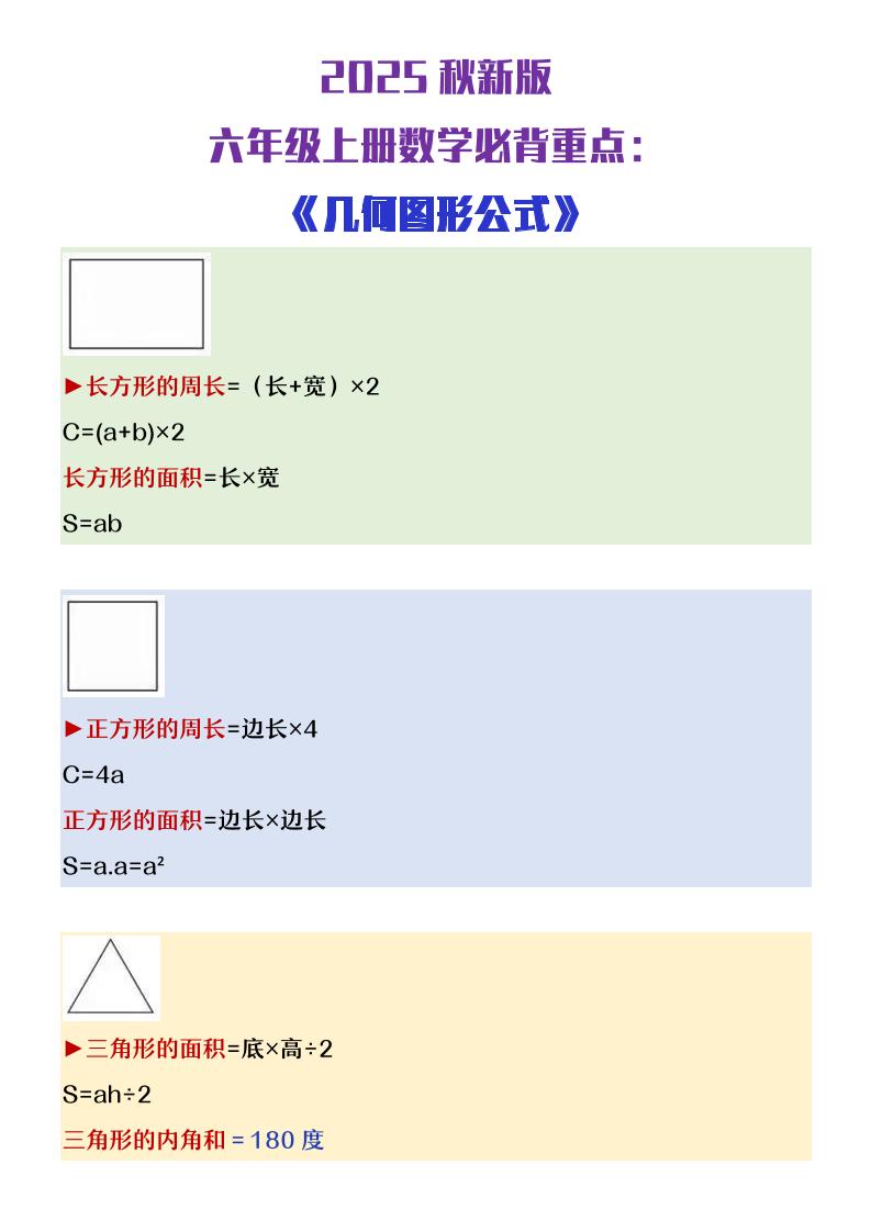 【2025秋新版】六年级上册数学必背几何图形公式大全-HEIXXXMI