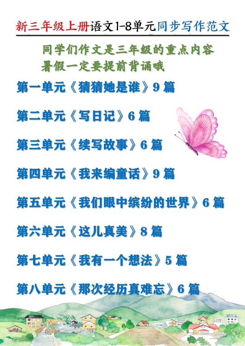 新三上语文1-8单元同步写作范文55篇（56页）-HEIXXXMI
