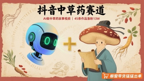 抖音中草药赛道，用AI做中草药故事视频，45条作品涨粉13W，橱窗带货猛猛出单-HEIXXXMI